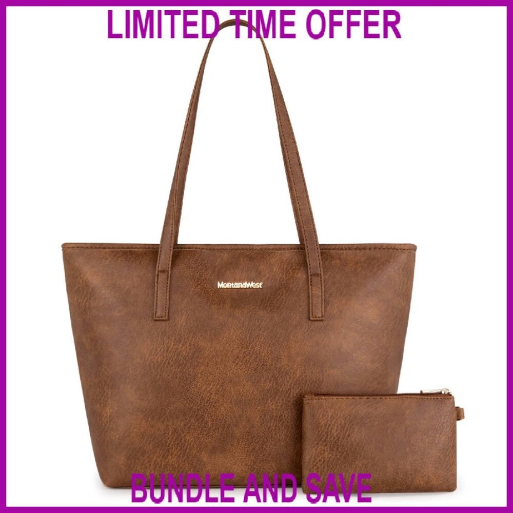 Spacious Vegan Leather Tote Bag with Pouch, Top Handle Shoulder Bag